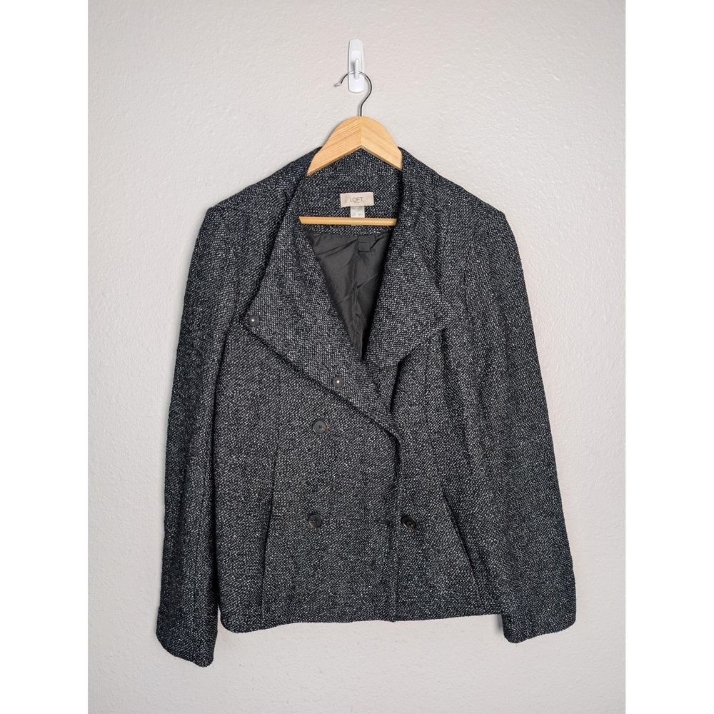 LOFT Outlet Coat Womens L Gray Tweed Pea Coat‎ Collared Lined Pockets Button